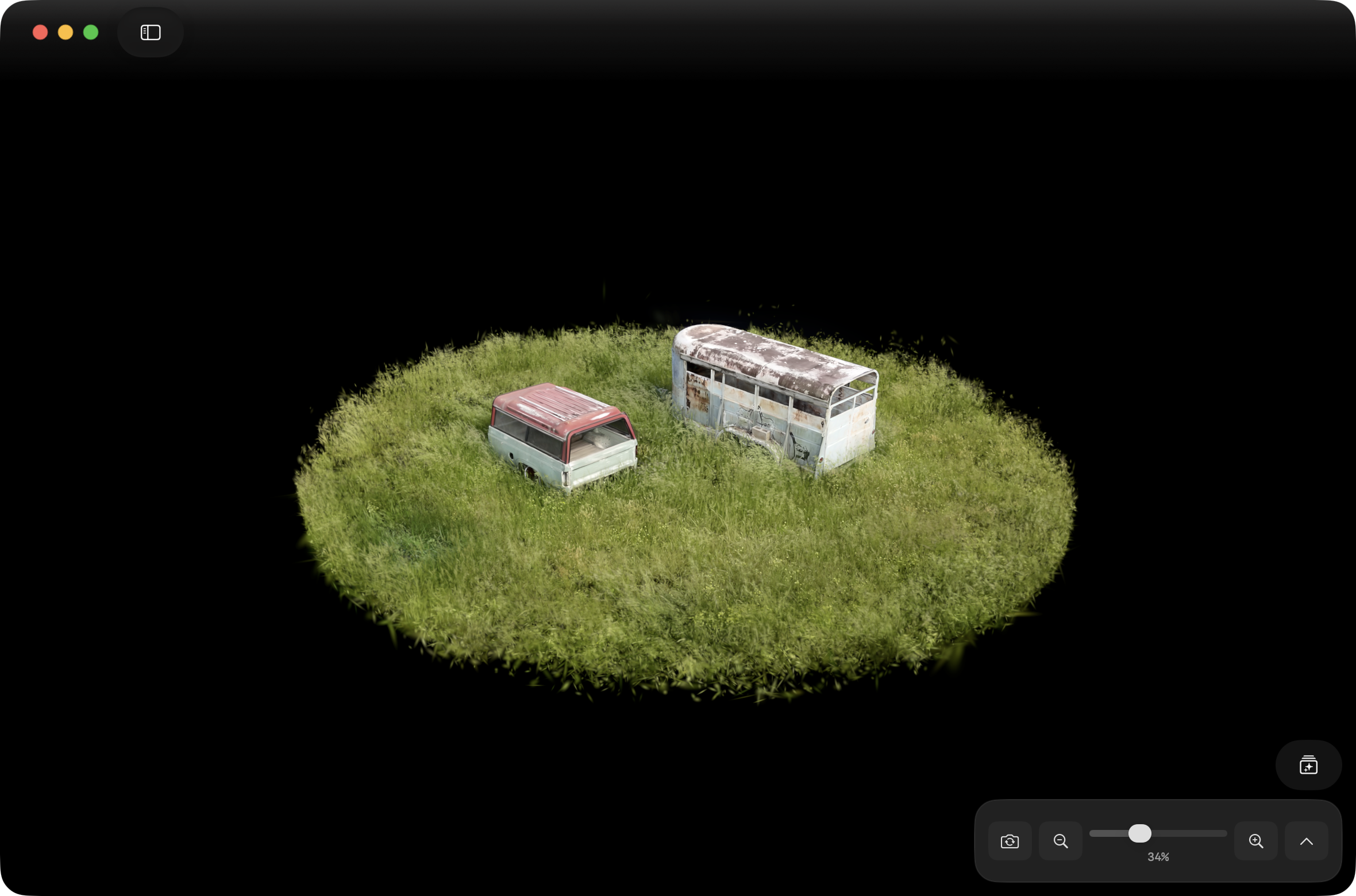 Splats viewer showing a Gaussian splat scene in a native app window